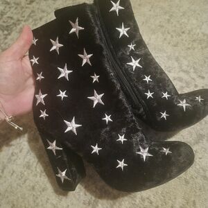 Wild Diva Black and Silver Star Ankle Boots